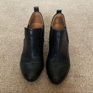 Black Leather Wedge Booties. EUC